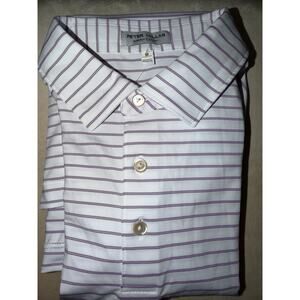 NWT Peter Millar Summer Comfort Polo M White Red Blue Stripe UPF Golf Shirt